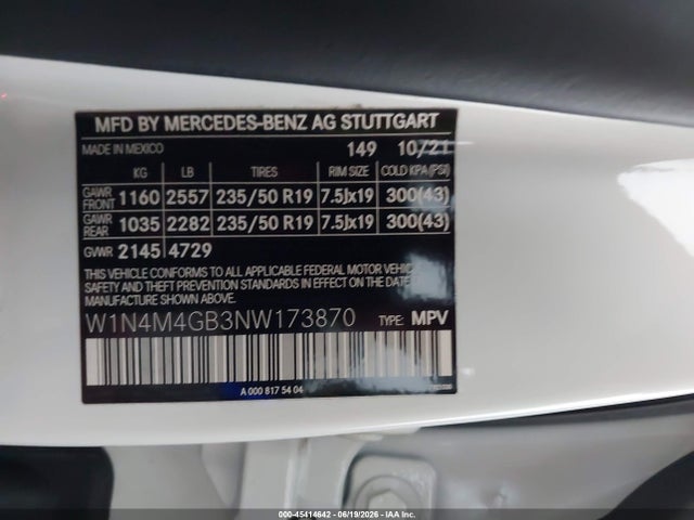 2022 Mercedes-benz Glb 250 მანქანა იყიდება აუქციონზე, vin: W1N4M4GB3NW173870, აუქციონის ნომერი: 45414642