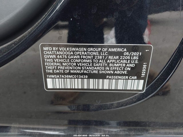 Продаж на аукціоні авто 2021 Volkswagen Passat 2.0t Se, vin: 1VWSA7A36MC013439, номер лоту: 45414649