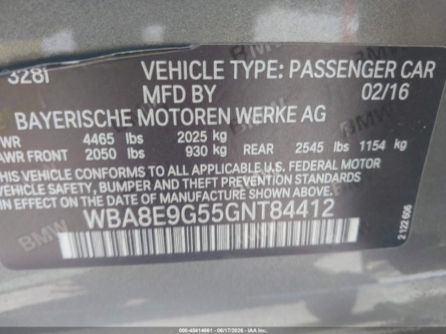 BMW 328I 2016 WBA8E9G55GNT84412 Image 9