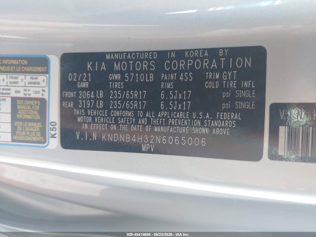 Aukcja sprzedaży 2022 Kia Carnival Mpv Lx Seat Package, vin: KNDNB4H32N6065006, numer aukcji: 45414685
