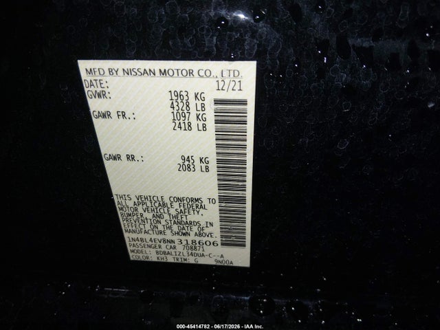 1N4BL4EV8NN318606 Nissan Altima Sl Fwd