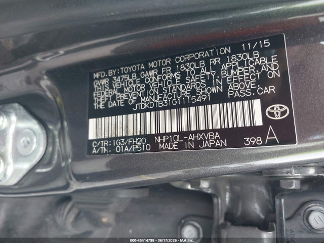 Aukcja sprzedaży 2016 Toyota Prius C One, vin: JTDKDTB31G1115491, numer aukcji: 45414798
