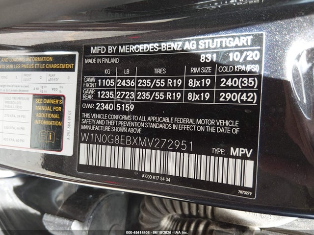 45414808 :رقم المزاد ، W1N0G8EBXMV272951 vin ، 2021 Mercedes-benz Glc 300 4matic Suv مزاد بيع