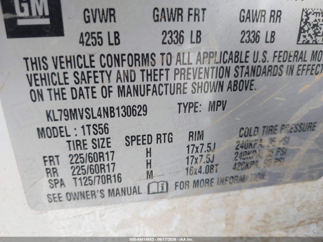 KL79MVSL4NB130629 Chevrolet Trailblazer Fwd Activ