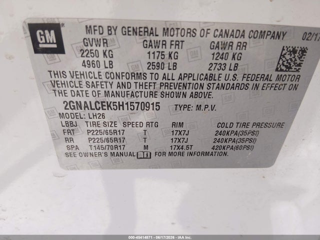Chevrolet EQUINOX LT 2017 2GNALCEK5H1570915 Image 9