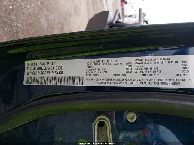 Aukcja sprzedaży 2022 Ram 2500 Tradesman  4x4 6'4 Box, vin: 3C6UR5CL4NG110439, numer aukcji: 45414957
