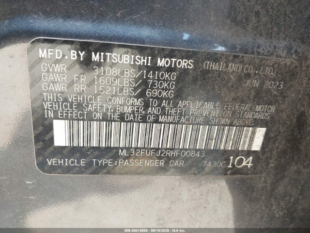 Продажа на аукционе авто 2024 Mitsubishi Mirage G4 Es, vin: ML32FUFJ2RHF00843, номер лота: 45414958