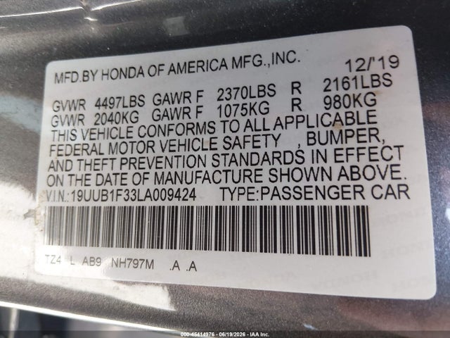 Acura Tlx Standard 2020 19UUB1F33LA009424 Image 9