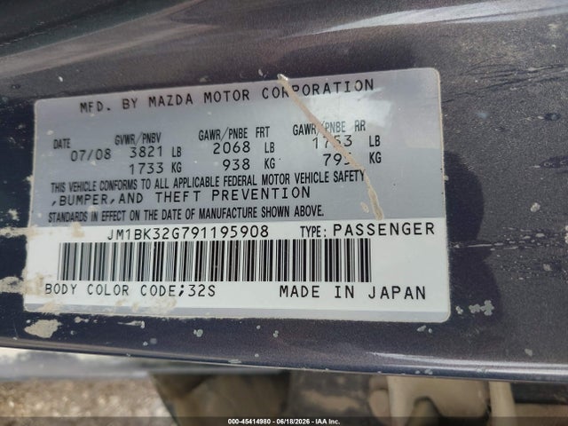 Aukcja sprzedaży 2009 Mazda Mazda3 I, vin: JM1BK32G791195908, numer aukcji: 45414980