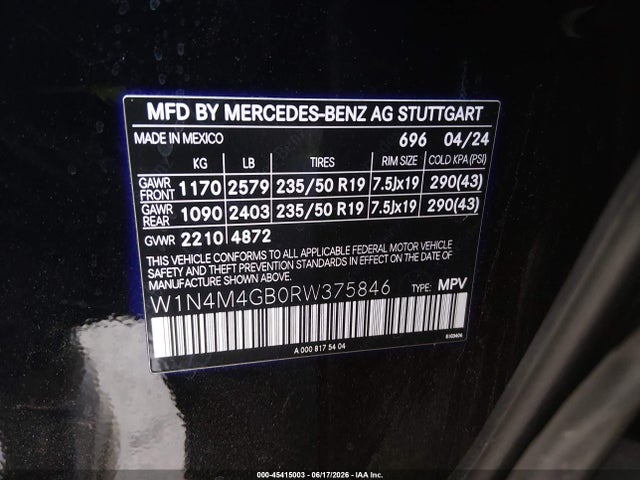 W1N4M4GB0RW375846 Mercedes-Benz GLB 250