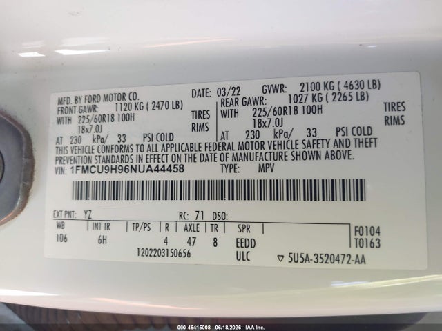 Ford ESCAPE SEL 2022 1FMCU9H96NUA44458 Image 9