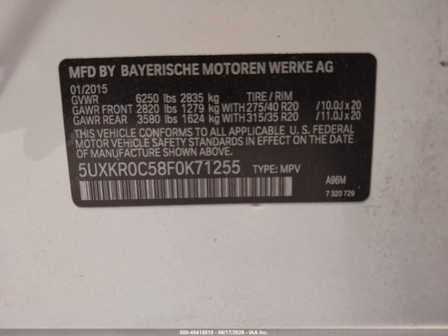 45415010 :رقم المزاد ، 5UXKR0C58F0K71255 vin ، 2015 Bmw X5 Xdrive35i مزاد بيع