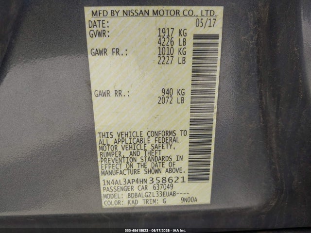 1N4AL3AP4HN358621 Nissan Altima 2.5 S