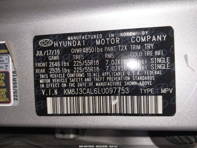 Aukcja sprzedaży 2020 Hyundai Tucson Ultimate, vin: KM8J3CAL6LU097753, numer aukcji: 45415039