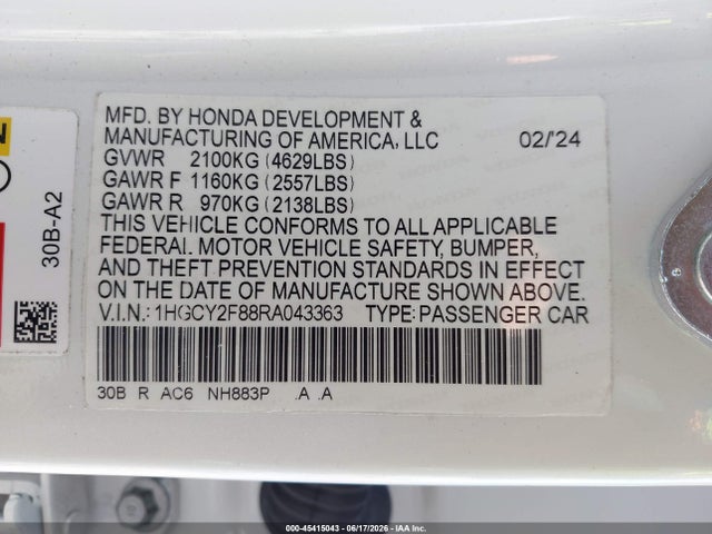 Honda Accord Hybrid Touring 2024 1HGCY2F88RA043363 Image 9