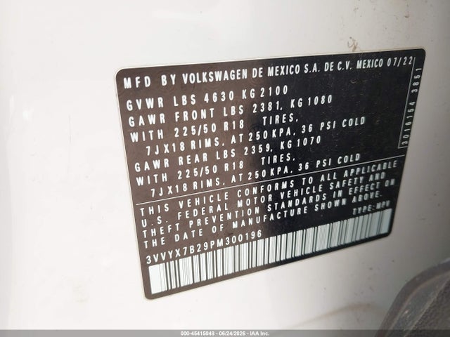Aukcja sprzedaży 2023 Volkswagen Taos 1.5t Se, vin: 3VVYX7B29PM300196, numer aukcji: 45415048