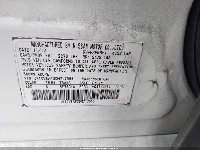 Продаж на аукціоні авто 2013 Infiniti G37 Journey, vin: JN1CV6AP3DM717555, номер лоту: 45415054