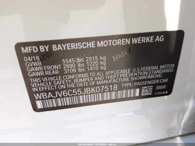 WBAJV6C55JBK07518 BMW 640i Gran Turismo Xdrive