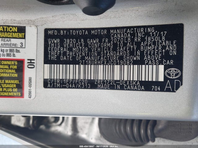 Toyota COROLLA SE 2018 2T1BURHEXJC019082 Image 9