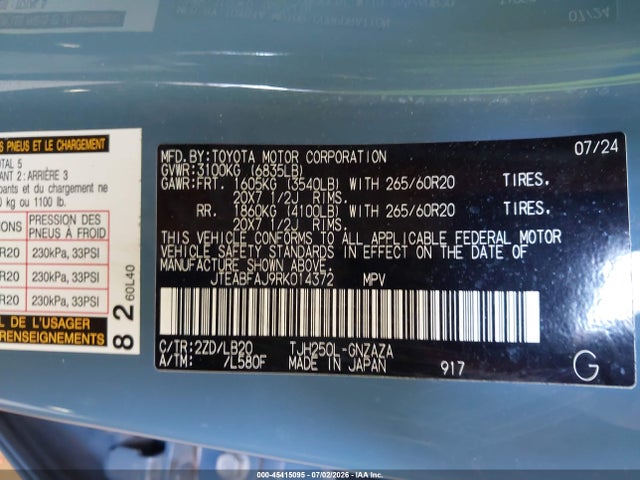Toyota Land Cruiser 2024 JTEABFAJ9RK014372 Image 9