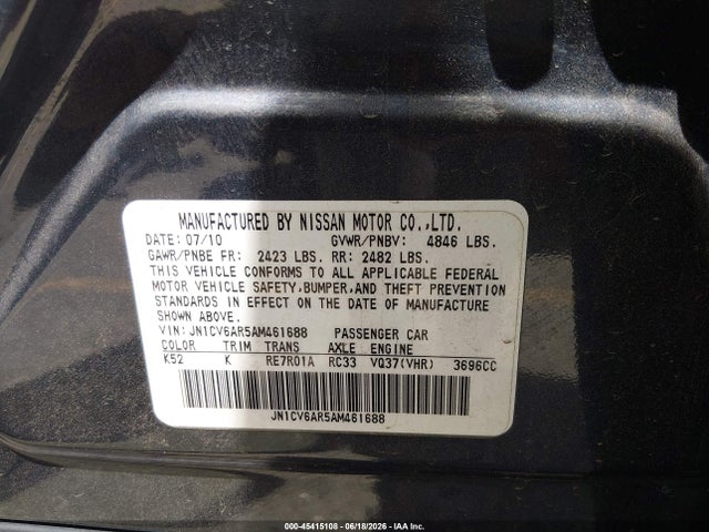 Продаж на аукціоні авто 2010 Infiniti G37x, vin: JN1CV6AR5AM461688, номер лоту: 45415108