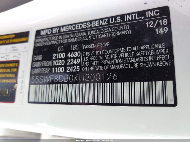 55SWF8DB0KU300126 Mercedes-Benz C 300