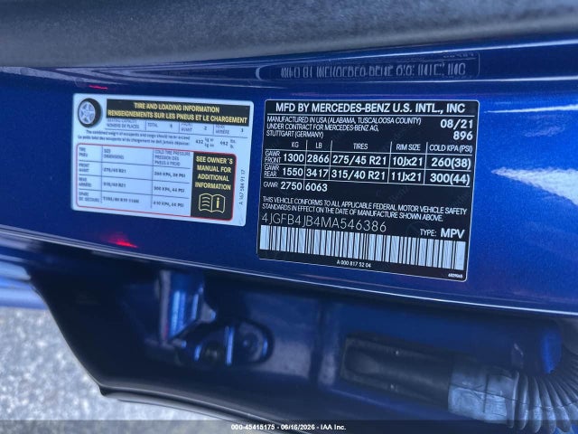 Aukcja sprzedaży 2021 Mercedes-benz Gle 350, vin: 4JGFB4JB4MA546386, numer aukcji: 45415175