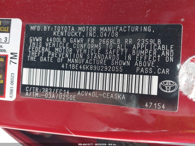 Aukcja sprzedaży 2009 Toyota Camry Se, vin: 4T1BE46K89U292055, numer aukcji: 45415177