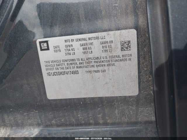 45415180 :رقم المزاد ، 1G1JC5SH2F4174903 vin ، 2015 Chevrolet Sonic Lt Auto مزاد بيع