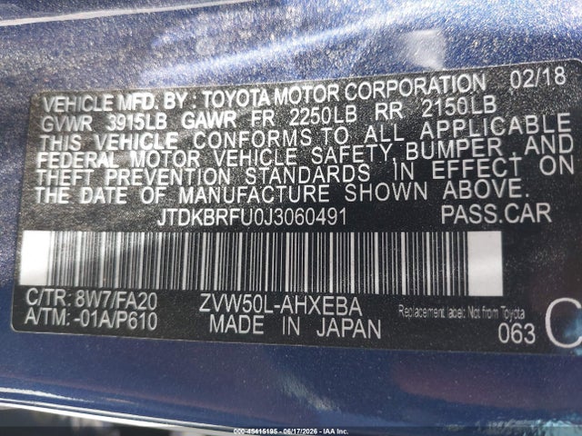 JTDKBRFU0J3060491 Toyota Prius Two
