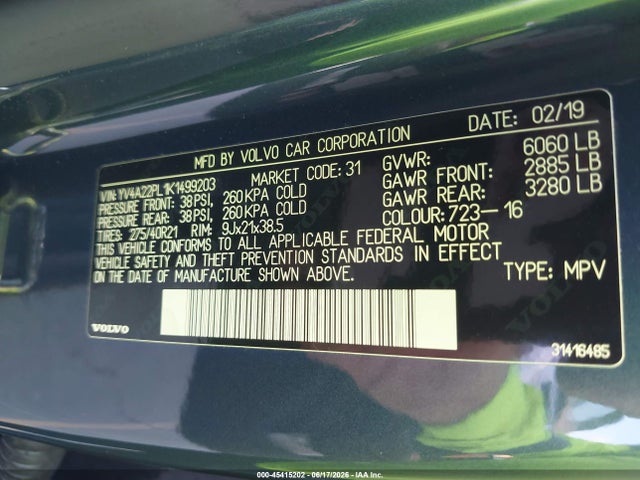 YV4A22PL1K1499203 Volvo Xc90 T6 Inscription