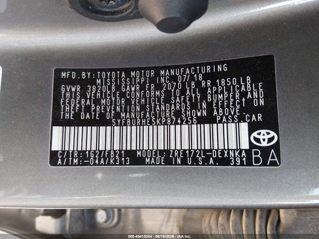 Toyota COROLLA LE 2019 5YFBURHE5KP874256 Image 9