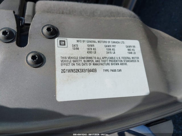 Продажа на аукционе авто 1999 Chevrolet Lumina Ltz, vin: 2G1WN52K3X9194409, номер лота: 45415243