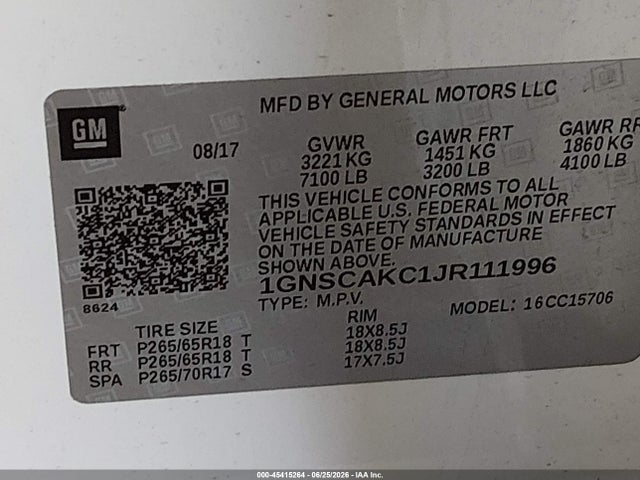 1GNSCAKC1JR111996 Chevrolet Tahoe Ls