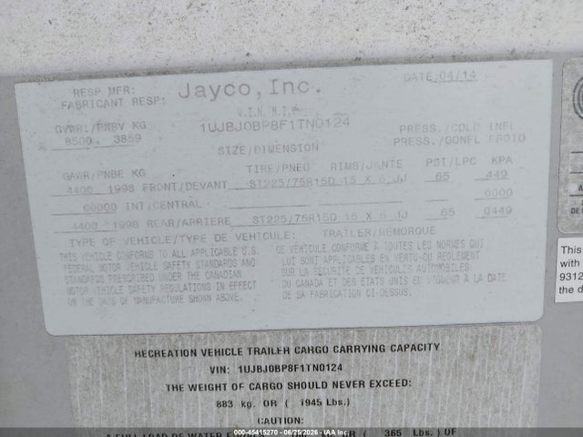 Jayco Jayfl184bh 2015 1UJBJ0BP8F1TN0124 Image 9