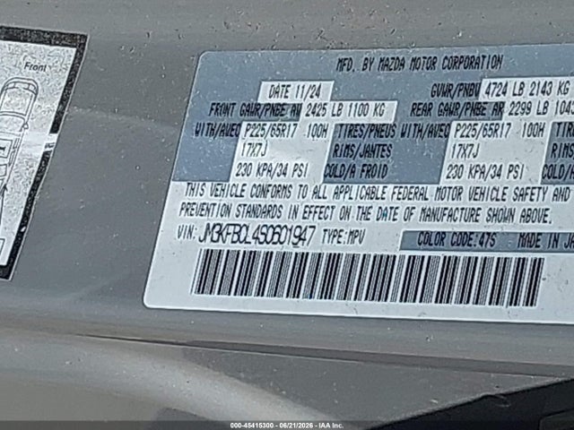 Aukcja sprzedaży 2025 Mazda Cx-5 2.5 S Preferred, vin: JM3KFBCL4S0601947, numer aukcji: 45415300