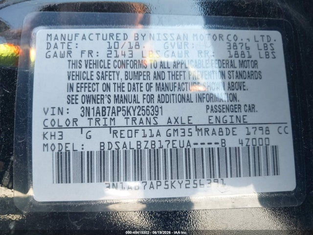 Nissan SENTRA S 2019 3N1AB7AP5KY256391 Image 9