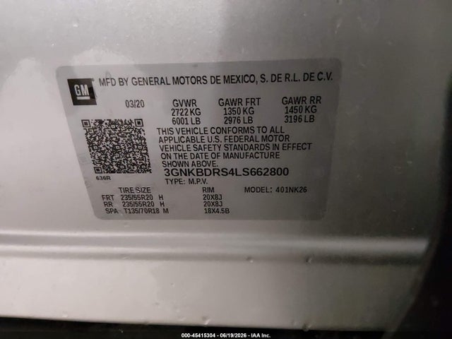 Продаж на аукціоні авто 2020 Chevrolet Blazer Fwd 3lt, vin: 3GNKBDRS4LS662800, номер лоту: 45415304