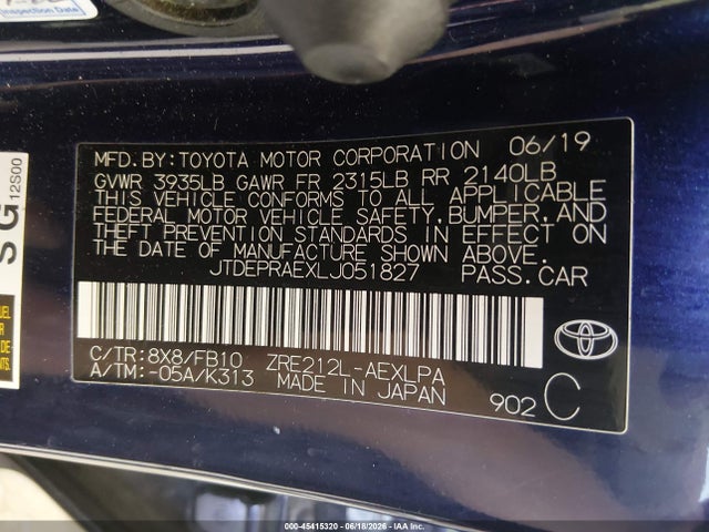 Продаж на аукціоні авто 2020 Toyota Corolla Le, vin: JTDEPRAEXLJ051827, номер лоту: 45415320