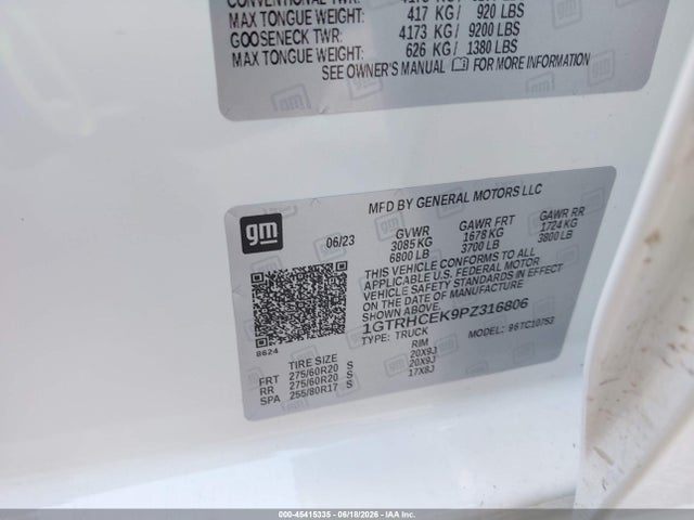 Продажа на аукционе авто 2023 Gmc Sierra 1500, vin: 1GTRHCEK9PZ316806, номер лота: 45415335