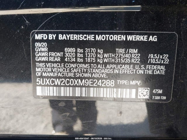 5UXCW2C0XM9E24288 BMW X7 Xdrive40i