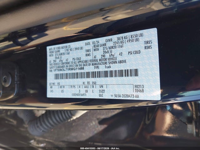 Aukcja sprzedaży 2024 Ford F-150 Lightning Flash, vin: 1FT6W3L71RWG11488, numer aukcji: 45415353