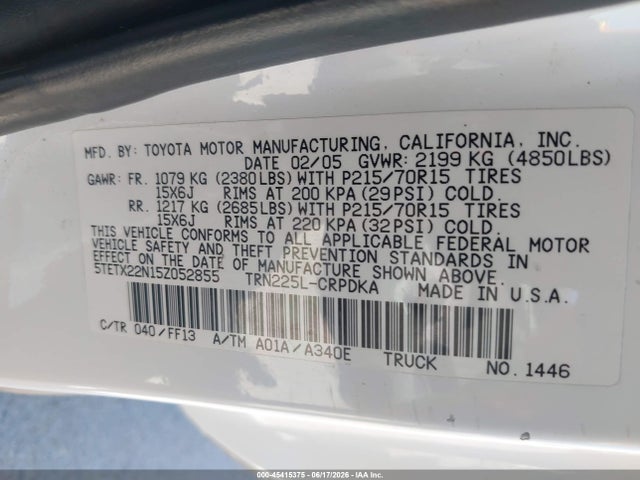 45415375 :رقم المزاد ، 5TETX22N15Z052855 vin ، 2005 Toyota Tacoma مزاد بيع