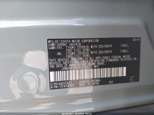 JTMA1RFV2KD512363 Toyota Rav4 Xle Premium