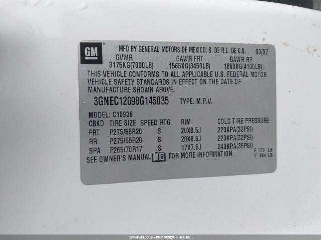 Продажа на аукционе авто 2008 Chevrolet Avalanche 1500 Ltz, vin: 3GNEC12098G145035, номер лота: 45415386