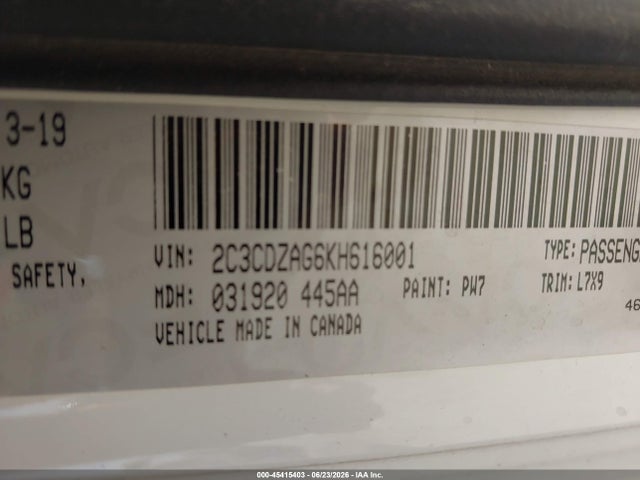 Aukcja sprzedaży 2019 Dodge Challenger Sxt, vin: 2C3CDZAG6KH616001, numer aukcji: 45415403