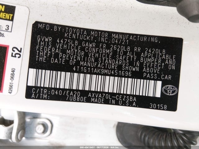 4T1G11AK9MU451696 Toyota CAMRY SE