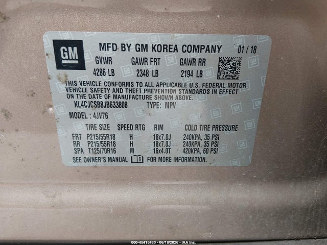 Продажа на аукционе авто 2018 Buick Encore Essence, vin: KL4CJCSB8JB633808, номер лота: 45415460