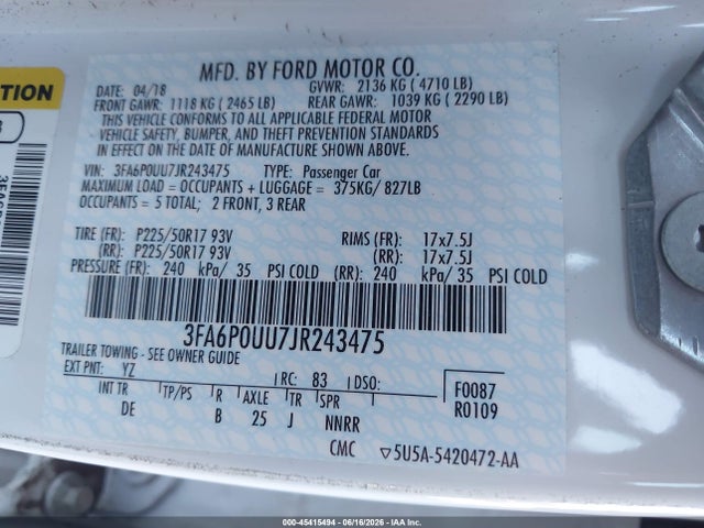 3FA6P0UU7JR243475 Ford Fusion Hybrid S