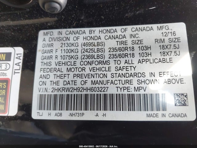 Honda Cr-v Touring 2017 2HKRW2H92HH603227 Image 9